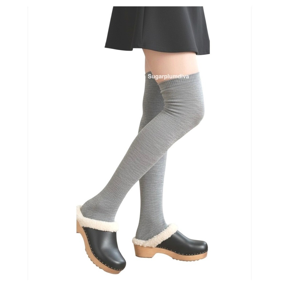 Gray Thick Over the Knee Thigh High Socks ONE SIZE Emo Punk Preppy NEW